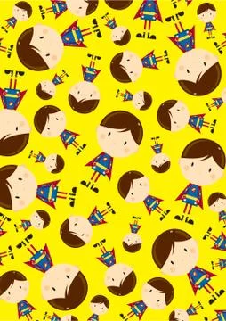 Cute Cartoon Superhero Pattern Stock Illustration