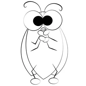 Cute cartoon surprised Cockroach. Draw illustration in black and white Stock Illustration
