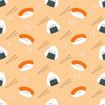 Cute cartoon sushi seamless pattern Stock Illustration