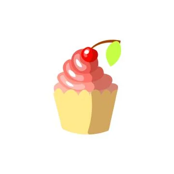 Cute cartoon sweet cake vector illustration. Colorful cake icon with cherry on Stock Illustration