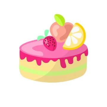 Cute cartoon sweet cake vector illustration. Colorful cake icon with cherry Stock Illustration
