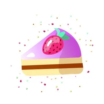 Cute cartoon sweet cake vector illustration. Colorful cake icon with strawberry Stock Illustration