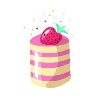 Cute cartoon sweet cake vector illustration. Colorful cake icon with strawberry Stock Illustration