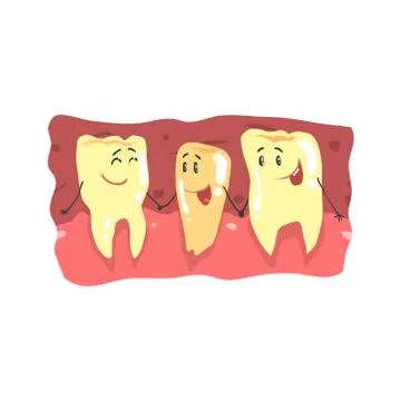 Cute cartoon teeth characters with funny faces in a mouth vector Illustration Stockillustratie