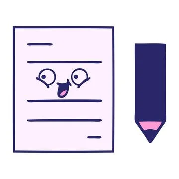 Cute cartoon of a test paper in bright neon color Stock Illustration