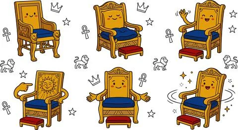 Cute Cartoon Thrones with Faces and Royal Emblems Pattern. イラスト素材
