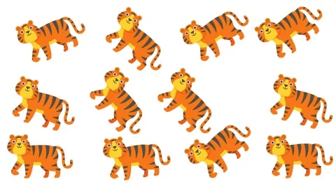 Cute Cartoon Tiger Pattern with Adorable Orange Wild Cats on White Background Stock Footage 345539213