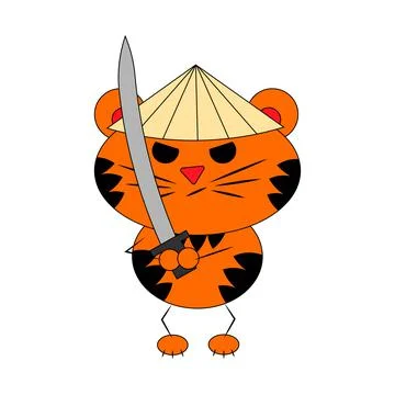 Cute cartoon Tiger Samurai. Draw illustration in color Stock-Illustration