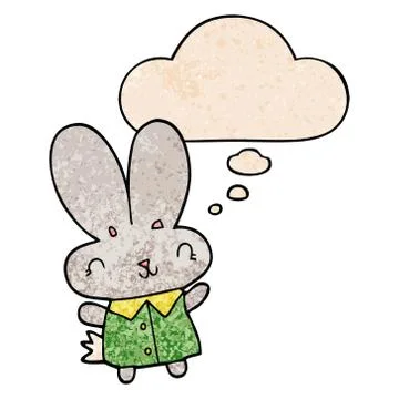 Cute cartoon tiny rabbit and thought bubble in grunge texture pattern style Illustrazione stock
