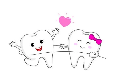Cute cartoon tooth character using dental floss.  I love floss. Illustrazione stock