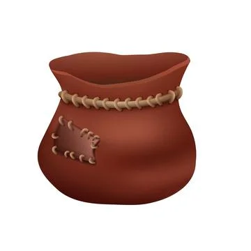 Cute cartoon treasure bag with a patch. RPG game asset of empty pouch for gol Illustrazione stock