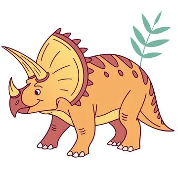 Cute Cartoon Triceratops Flat Vector Stock Illustration