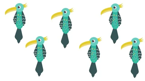 Cute Cartoon Tropical Bird Pattern Background with Turquoise Toucan Illustration Stock Footage 345539221