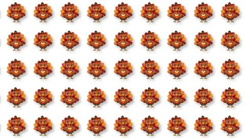Cute cartoon turkey grid pattern on white background for Thanksgiving autum.. Stock Photos