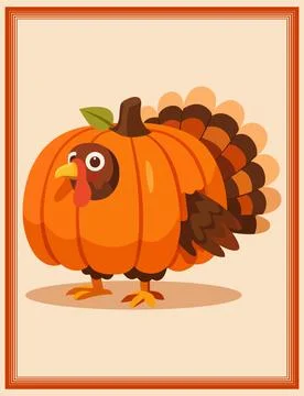 Cute cartoon turkey inside a pumpkin for thanksgiving celebration Stock Illustration