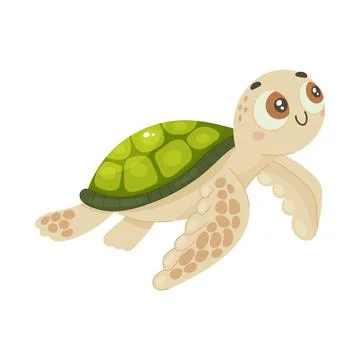 Cute cartoon turtle with green shell swimming underwater Stock Illustration