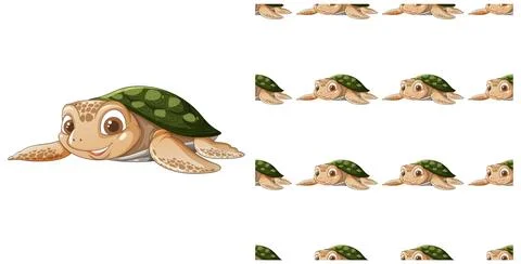 Cute Cartoon Turtle Seamless Pattern Stock Illustration