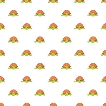 Cute cartoon turtle seamless pattern on white background Stock Illustration