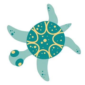 Cute cartoon turtle. Top view. Save our oceans. Cartoon character. Vector han Stock Illustration