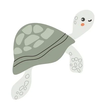 Cute cartoon turtle with winking expression and grey shell Stock Illustration