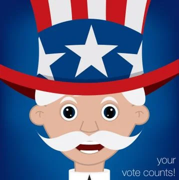Cute cartoon Uncle Sam U.S. election card in vector format. Illustrazione stock