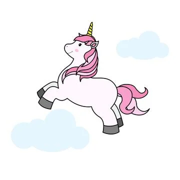 Cute Cartoon Unicorn on Cloud and Rainbow For Print T-shirt or Sticker, Wallp Illustrazione stock