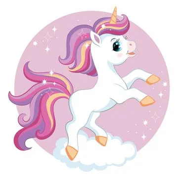 Cute cartoon unicorn on cloud vector illustration Illustrazione stock