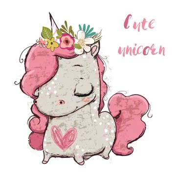 Cute cartoon unicorn Stock Illustration