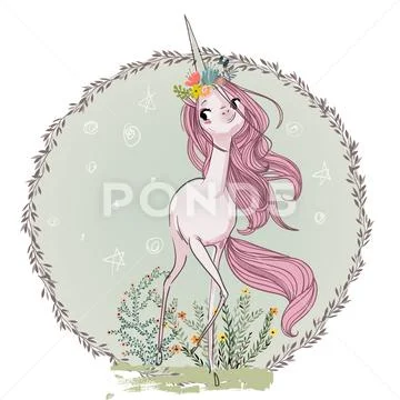 Cute cartoon unicorn Stock Illustration
