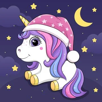 Cute cartoon Unicorn with nightcap. 스톡 일러스트