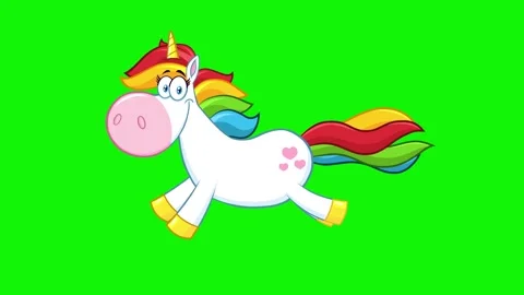Cute Cartoon Unicorn Running Loop Animation on Green Screen Stock Footage 312987543