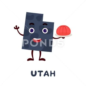 Cute cartoon Utah state character clipart. Illustrated map of state of ...