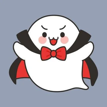 Cute Cartoon Vampire Ghost with Cape and Bow Tie Halloween Stock Illustration