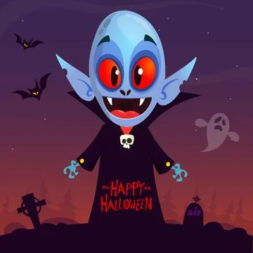 Cute cartoon vampire smiling. Vector illustration isolated Stock Illustration