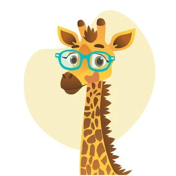 Cute cartoon vector giraffe wearing glasses. Vector illustration with bubble Illustrazione stock