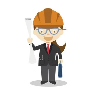 Cute cartoon vector illustration of an architect. Women Professions Series Stock Illustration