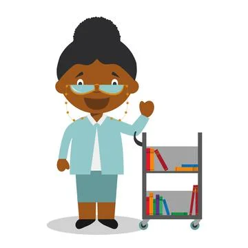 Cute cartoon vector illustration of a black or african american librarian. Stock Illustration