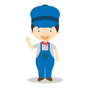 Cute cartoon vector illustration of an engine driver 스톡 일러스트