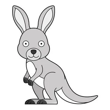 Cute cartoon vector illustration of a grey kangaroo isolated on white backg.. Stock Illustration
