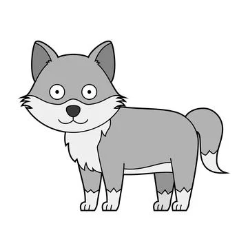 Cute cartoon vector illustration of a grey wolf isolated on white background Stock Illustration