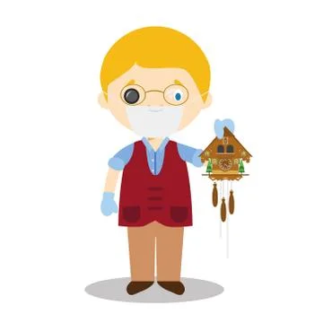 Cute cartoon vector illustration of a watchmaker with surgical mask and latex Stock Illustration