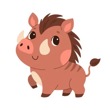 Cute cartoon warthog vector childish vector illustration in flat style. For Stock Illustration