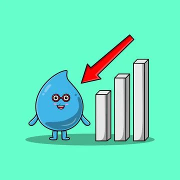 Cute cartoon water drop with down sign graphic Illustrazione stock