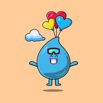 Cute cartoon Water drop is skydiving with balloon 스톡 일러스트
