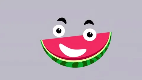 Cute cartoon watermelon slice character with happy smile for summer kids content Stock Footage 334592245