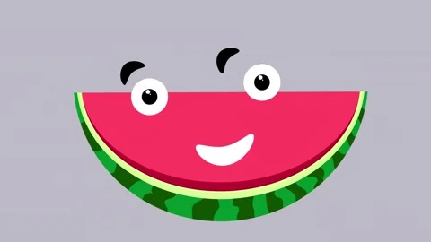 Cute cartoon watermelon slice character with happy smile for summer kids content Stock Footage 334592248