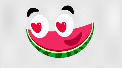 Cute cartoon watermelon slice character with heart eyes animation Stock Footage 334693385