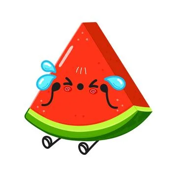 A cute cartoon watermelon slice crying with a sad expression. Stock Illustration