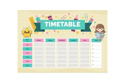 Cute Cartoon Weekly Planner Template for Kids Stock Illustration
