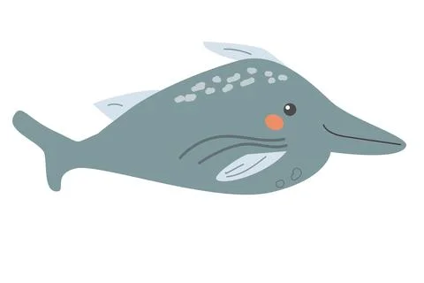 Cute cartoon whale with patterns and cheeks in side view illustration Stock Illustration
